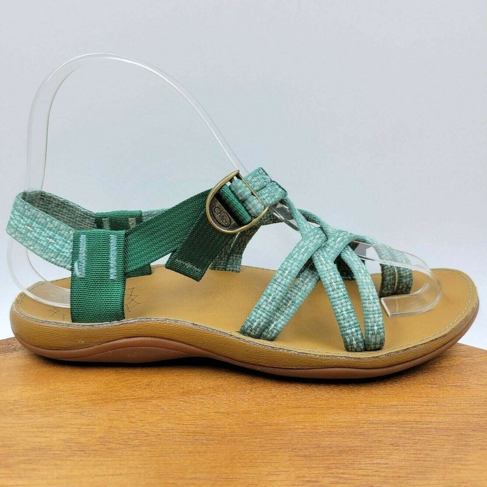 Chaco Hallow Pine Green Tan Strappy Hiking Sport Sandals Women's 6 J106426